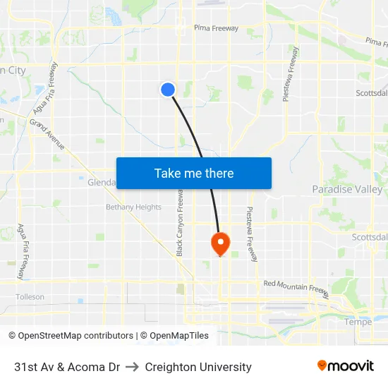 31st Av & Acoma Dr to Creighton University map