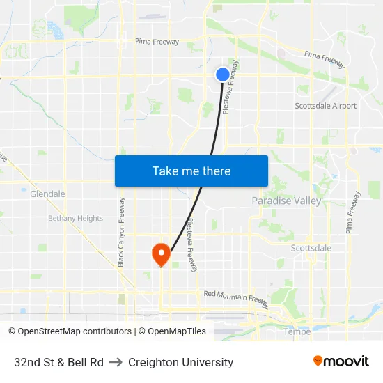 32nd St & Bell Rd to Creighton University map