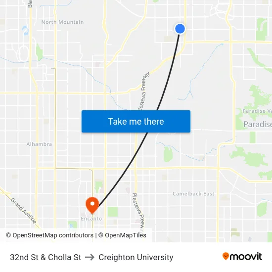 32nd St & Cholla St to Creighton University map