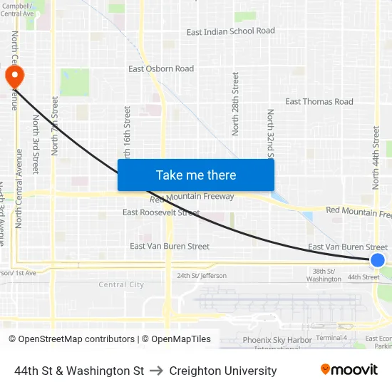 44th St & Washington St to Creighton University map