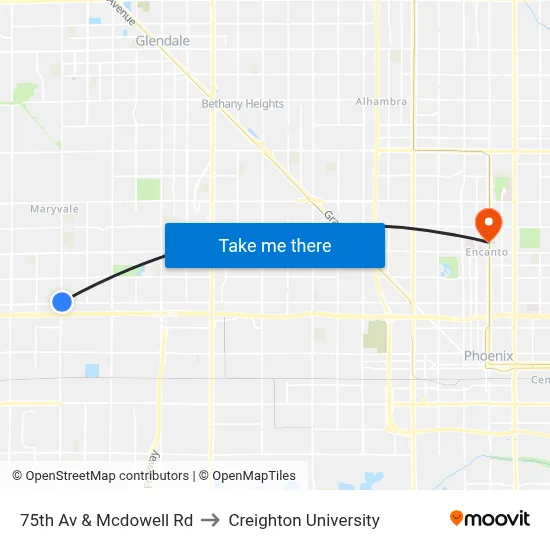 75th Av & Mcdowell Rd to Creighton University map