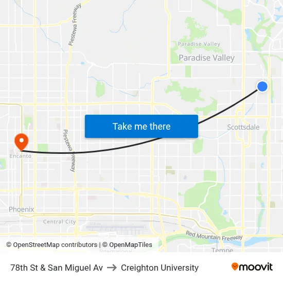 78th St & San Miguel Av to Creighton University map