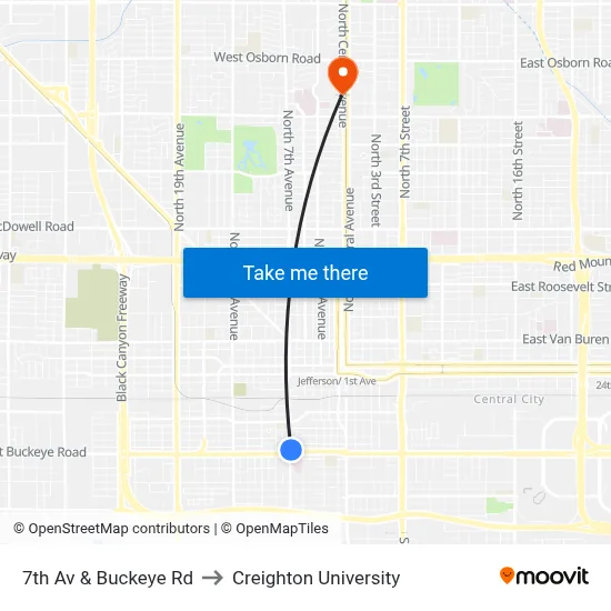 7th Av & Buckeye Rd to Creighton University map
