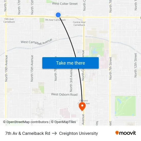 7th Av & Camelback Rd to Creighton University map