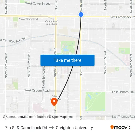 7th St & Camelback Rd to Creighton University map
