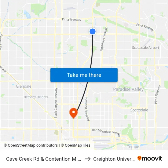 Cave Creek Rd & Contention Mine Rd to Creighton University map