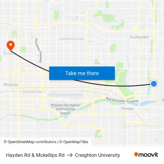Hayden Rd & Mckellips Rd to Creighton University map