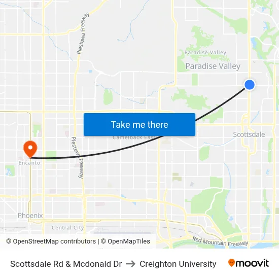 Scottsdale Rd & Mcdonald Dr to Creighton University map