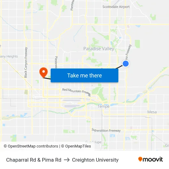 Chaparral Rd & Pima Rd to Creighton University map