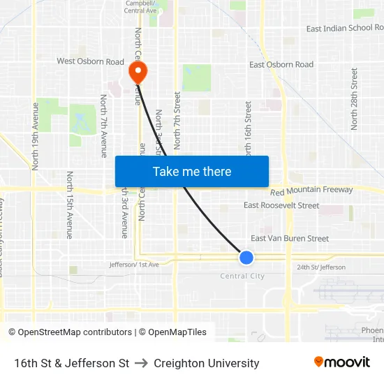 16th St & Jefferson St to Creighton University map
