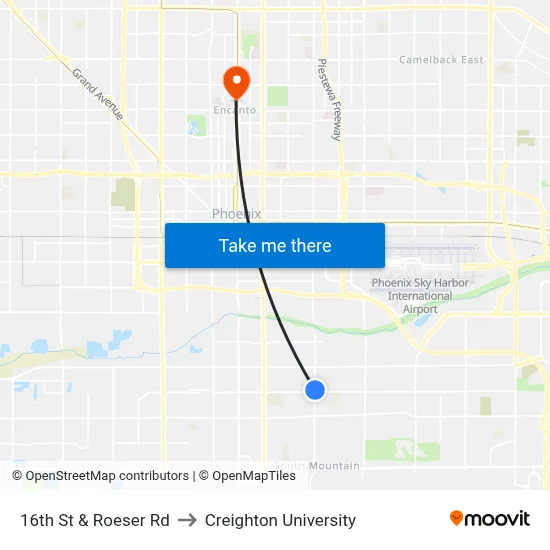 16th St & Roeser Rd to Creighton University map