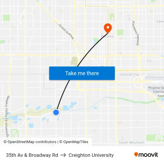 35th Av & Broadway Rd to Creighton University map