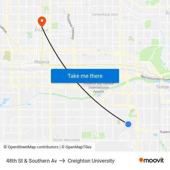 48th St & Southern Av to Creighton University map