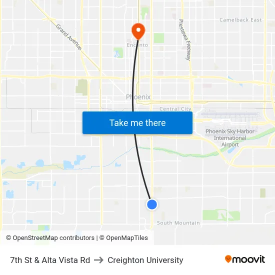 7th St & Alta Vista Rd to Creighton University map