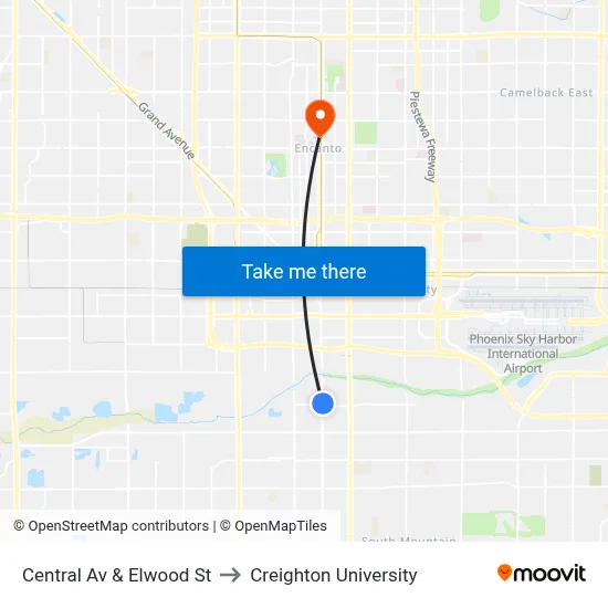 Central Av & Elwood St to Creighton University map