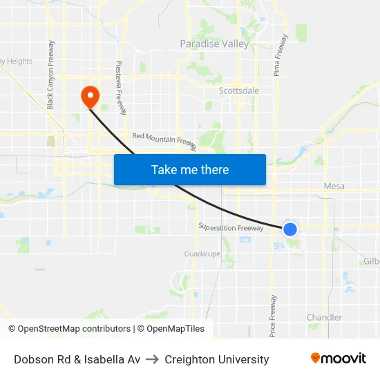 Dobson Rd & Isabella Av to Creighton University map
