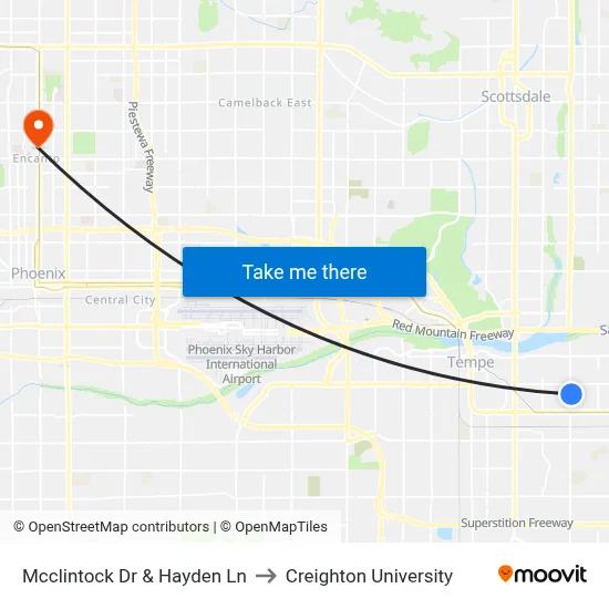 Mcclintock Dr & Hayden Ln to Creighton University map