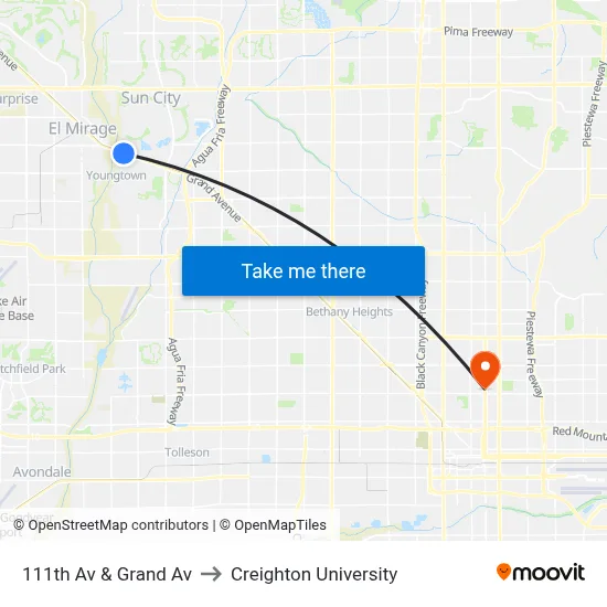 111th Av & Grand Av to Creighton University map