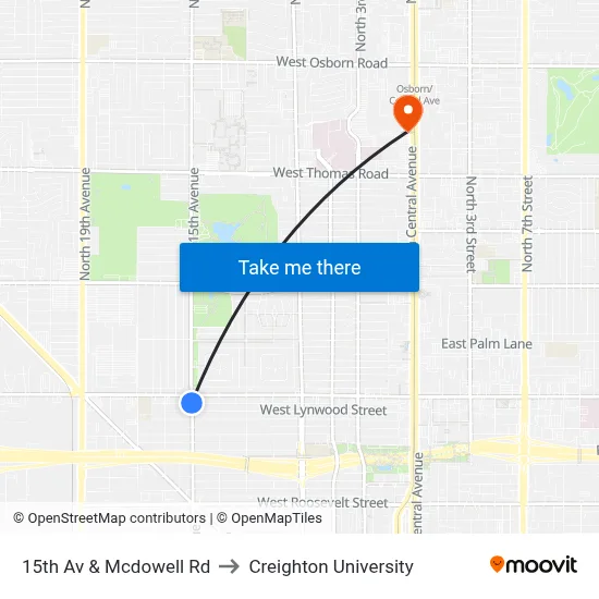 15th Av & Mcdowell Rd to Creighton University map