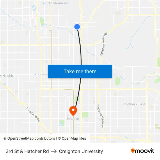 3rd St & Hatcher Rd to Creighton University map