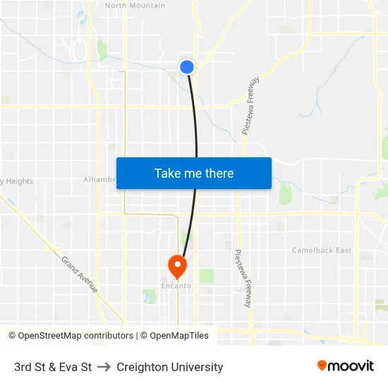3rd St & Eva St to Creighton University map