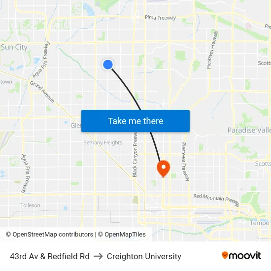 43rd Av & Redfield Rd to Creighton University map