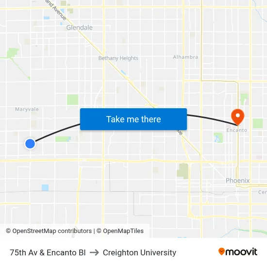 75th Av & Encanto Bl to Creighton University map
