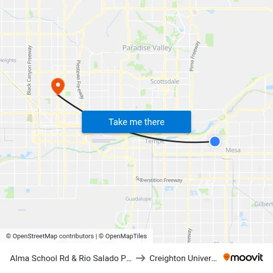 Alma School Rd & Rio Salado Pkwy to Creighton University map