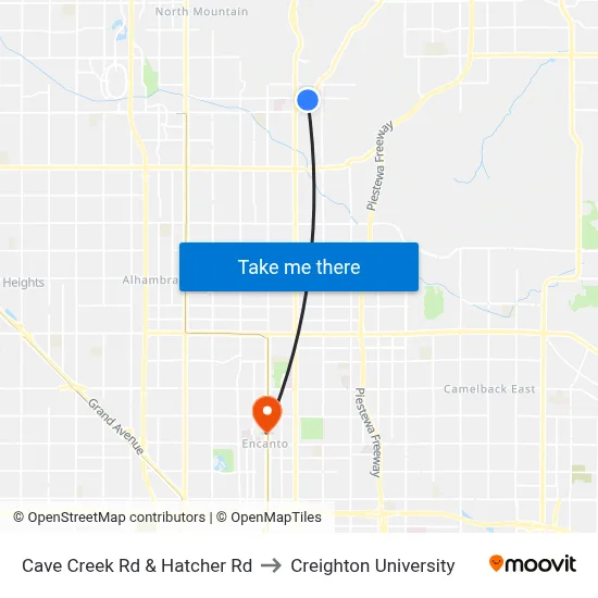 Cave Creek Rd & Hatcher Rd to Creighton University map