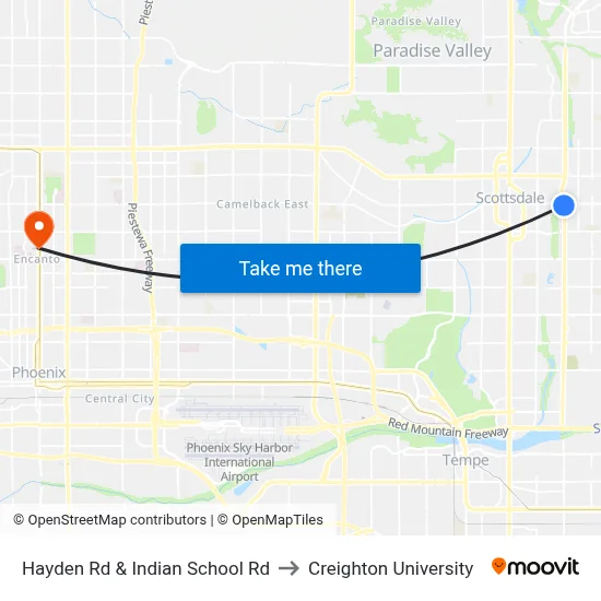 Hayden Rd & Indian School Rd to Creighton University map