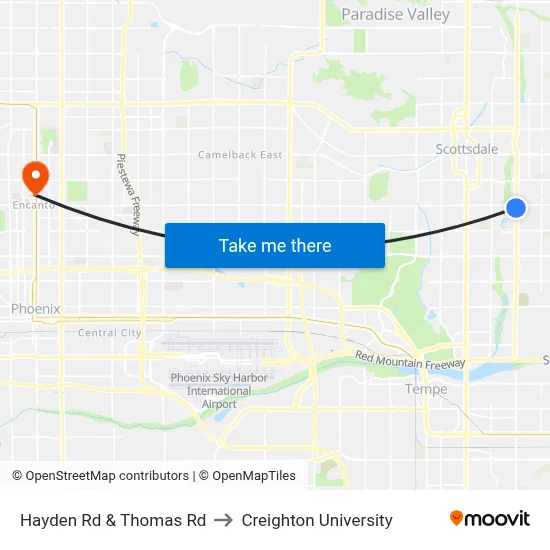 Hayden Rd & Thomas Rd to Creighton University map