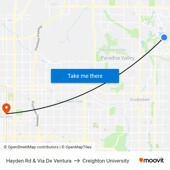 Hayden Rd & Via De Ventura to Creighton University map