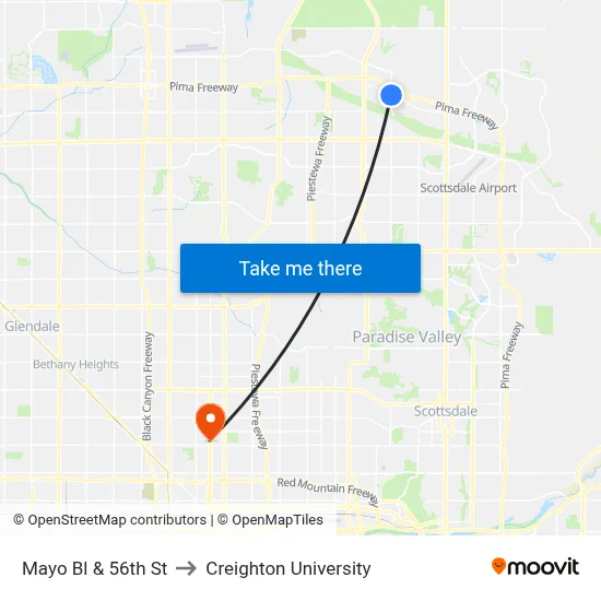 Mayo Bl & 56th St to Creighton University map