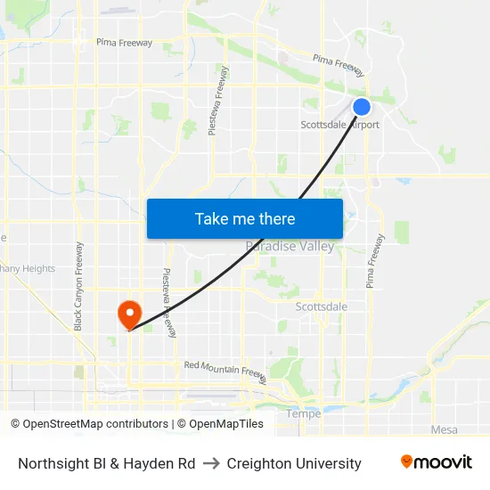 Northsight Bl & Hayden Rd to Creighton University map