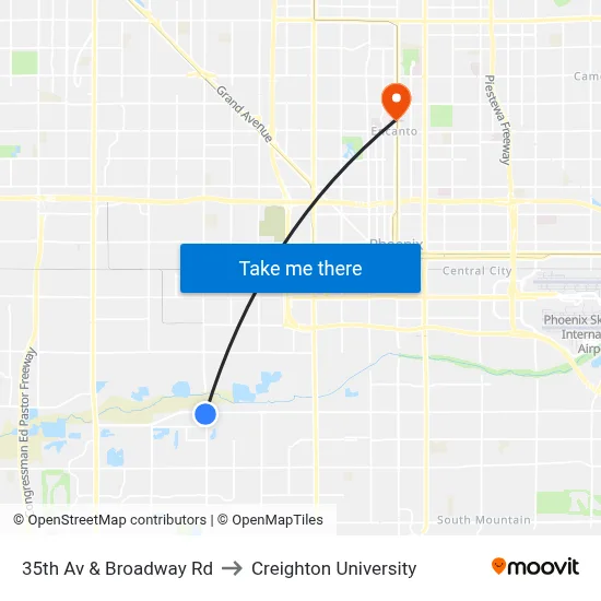 35th Av & Broadway Rd to Creighton University map
