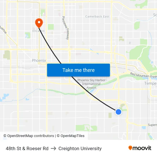48th St & Roeser Rd to Creighton University map