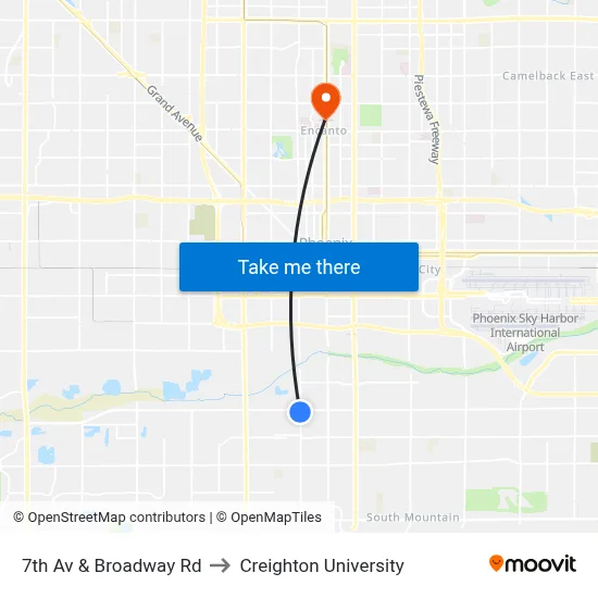7th Av & Broadway Rd to Creighton University map
