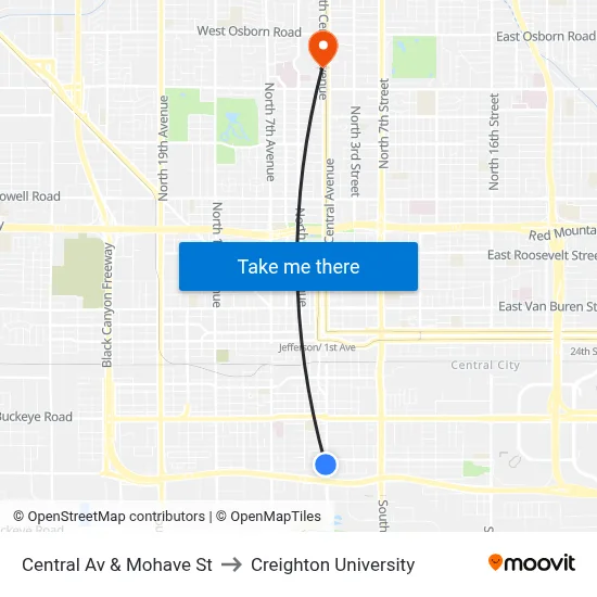 Central Av & Mohave St to Creighton University map