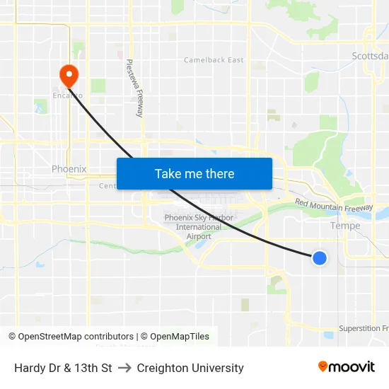 Hardy Dr & 13th St to Creighton University map
