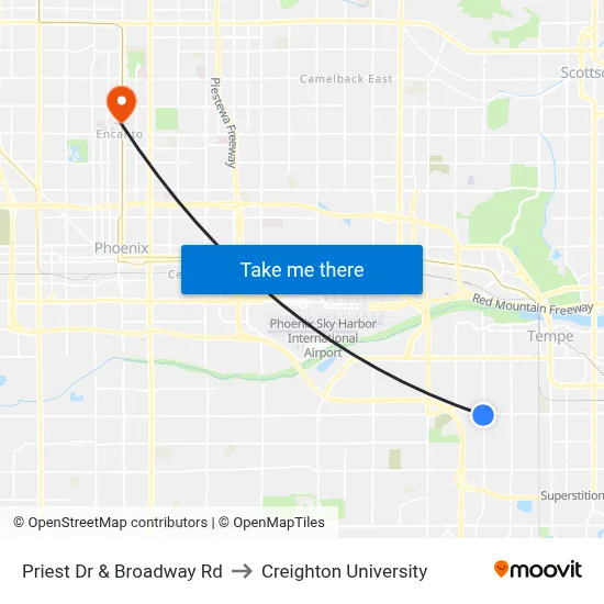 Priest Dr & Broadway Rd to Creighton University map