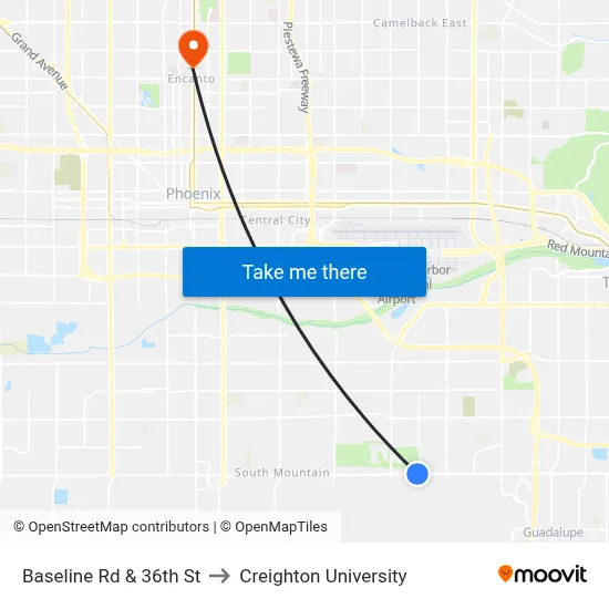 Baseline Rd & 36th St to Creighton University map