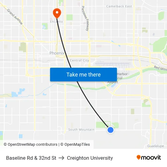 Baseline Rd & 32nd St to Creighton University map