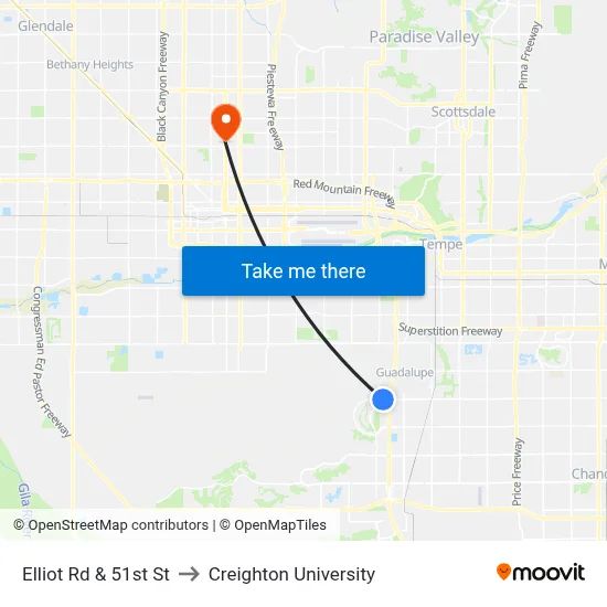 Elliot Rd & 51st St to Creighton University map