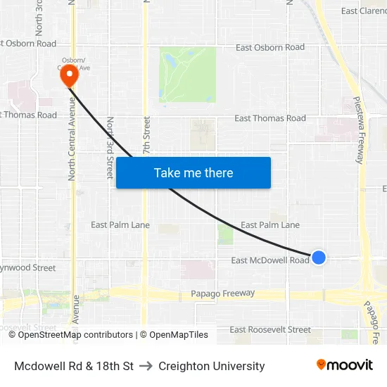 Mcdowell Rd & 18th St to Creighton University map