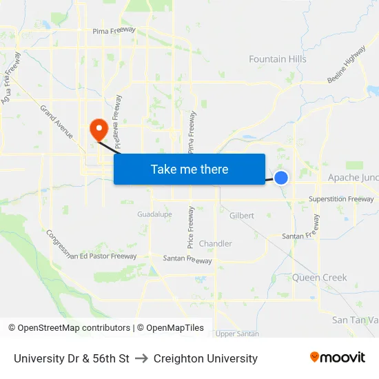 University Dr & 56th St to Creighton University map