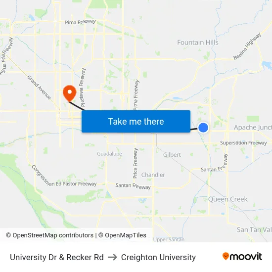 University Dr & Recker Rd to Creighton University map