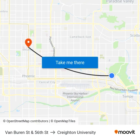 Van Buren St & 56th St to Creighton University map
