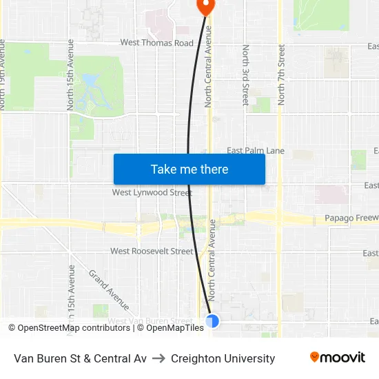 Van Buren St & Central Av to Creighton University map