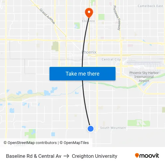 Baseline Rd & Central Av to Creighton University map