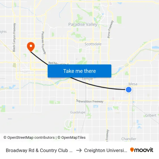 Broadway Rd & Country Club Dr to Creighton University map